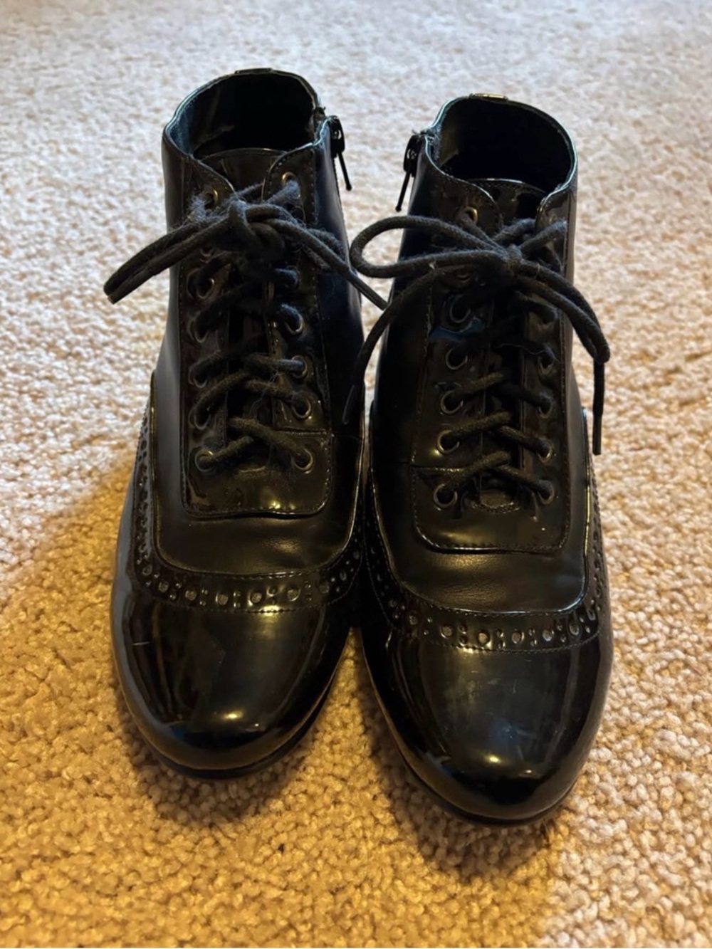 Chelsea Crew Black Patent Wingtip Ankle Booties